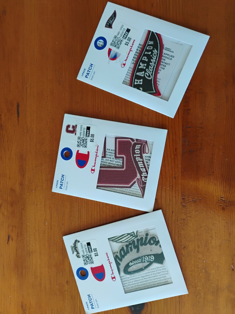 Champion Maroon and White Embroidered Apparel Patches